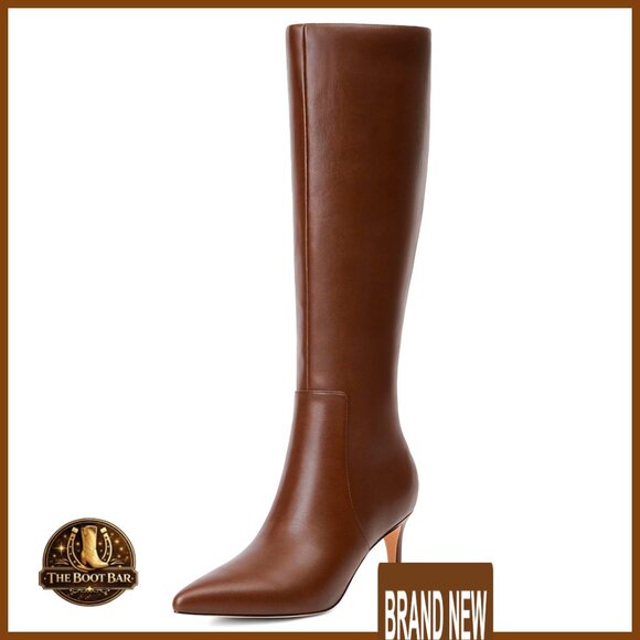 Shoes - Kitten Heel Knee High Boots Pointed Toe Side Zipper Classic Elegant Women's